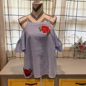Blue Rain off the shoulder blouse